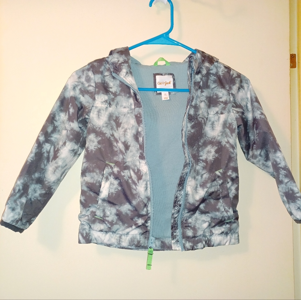 Cat & Jack tiedye wind breaker jacket 5T teal and grey